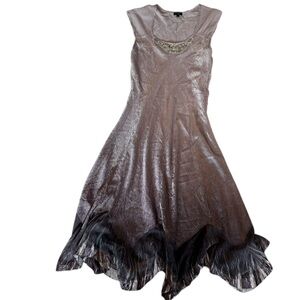 Komarov Metallic Dress with Embellished Neckline